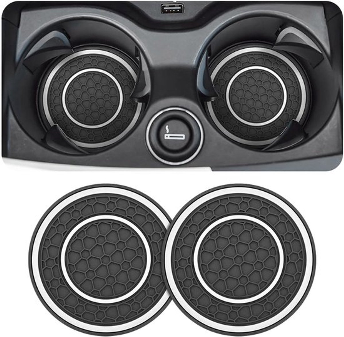 Onderzetters Antislip - Onderzetters voor Auto - Onderzetters met Houder - Onderzetters PVC - 2 Stuks - 7 cm Diameter - Bekerhouder
