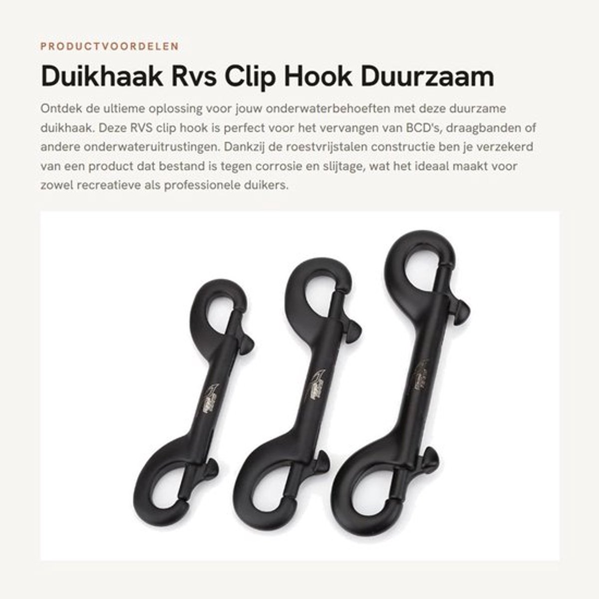 Duikhaak 90mm - Roestvrij Staal - Dubbele Haak - Antiroest - Onderwateruitrusting - Eenvoudige Bediening - Carabiner