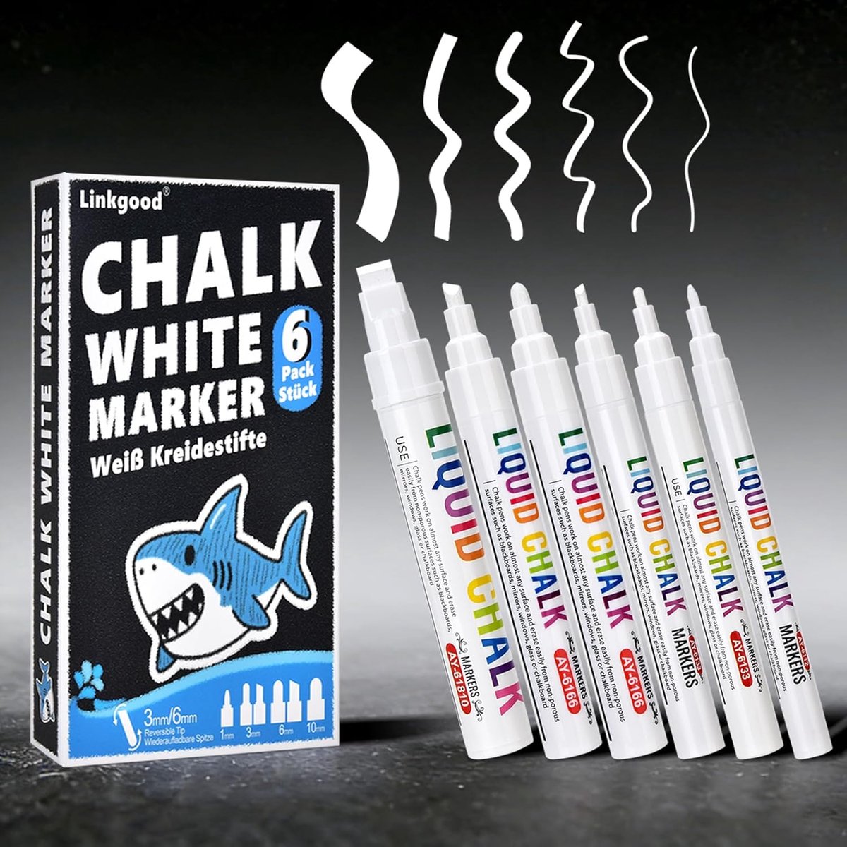 Vloeibare krijtmarkers set van 6 - witte kleur - afwasbaar - voor glas en ramen - Luxento