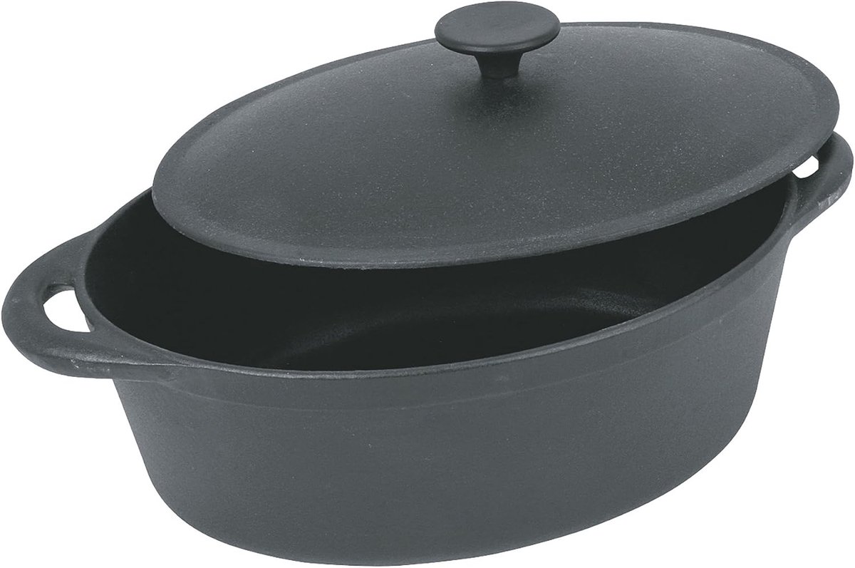 SnelShoppen - Crealys gietijzeren pan 9 liter - Zwarte geëmailleerde kookpot voor 8-10 personen - Ideaal voor feesten, kamperen en thuis koken
