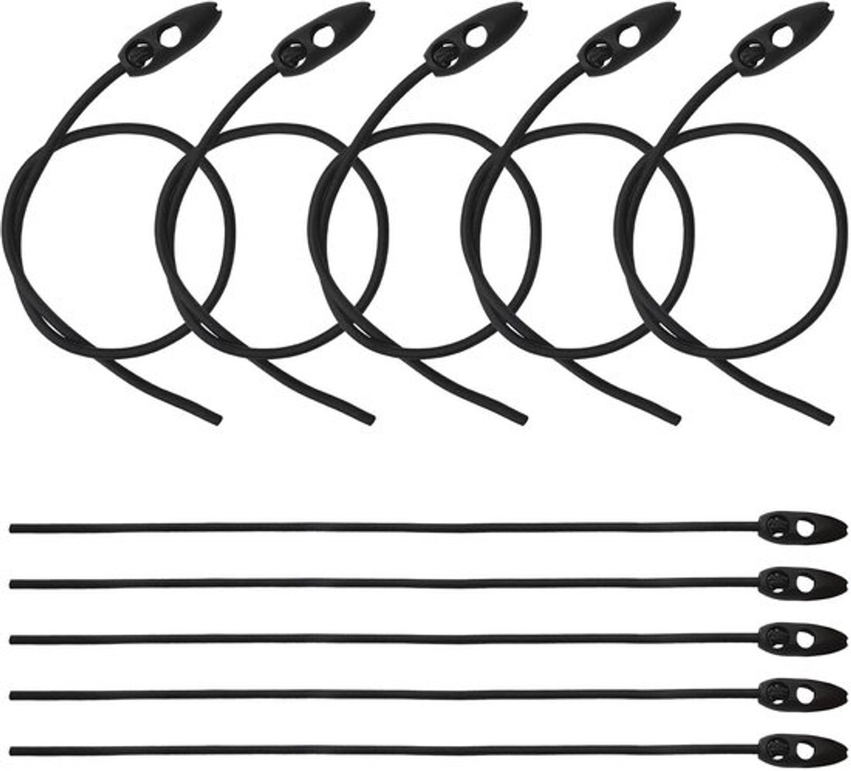 Bagagespanners 50 cm - 10 stuks - Instelbare lengte - Zwart - Latex/Nylon - Voor fietsen/motorfietsen/camping - Spanband