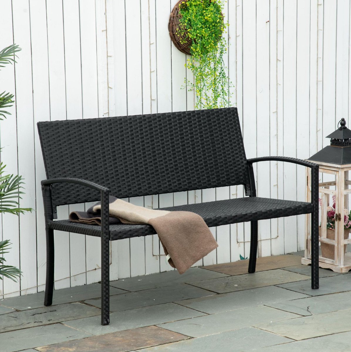 MODENUIT Tuinbank 122 x 60 x 85 cm - 2-Zits Met Rugleuning En Armleuningen - Tuin En Terras - Polyrattan - Zwart