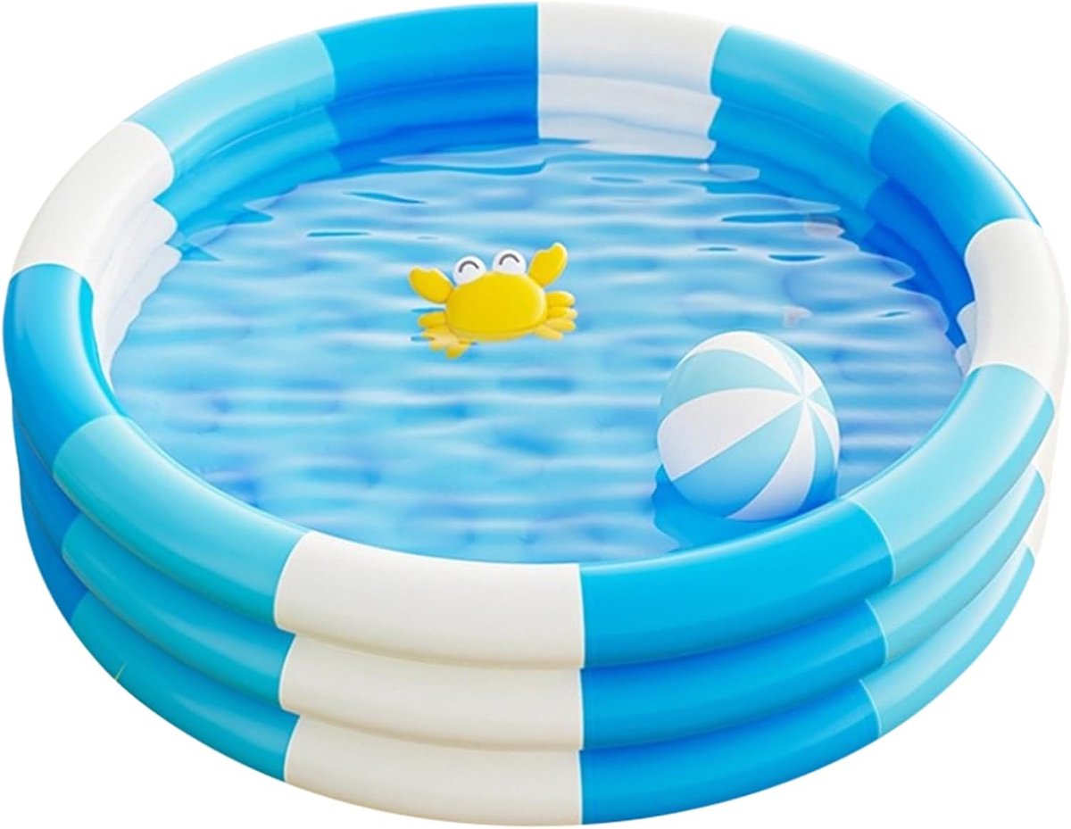 SnelShoppen - Opblaasbaar Kinderzwembad met Vintage Strepen, Babyzwembad met 3 Ringen, Veiligheidsbubbelbodem, Blauw, Tuin, Buiten, Binnen, Voor Kinde
