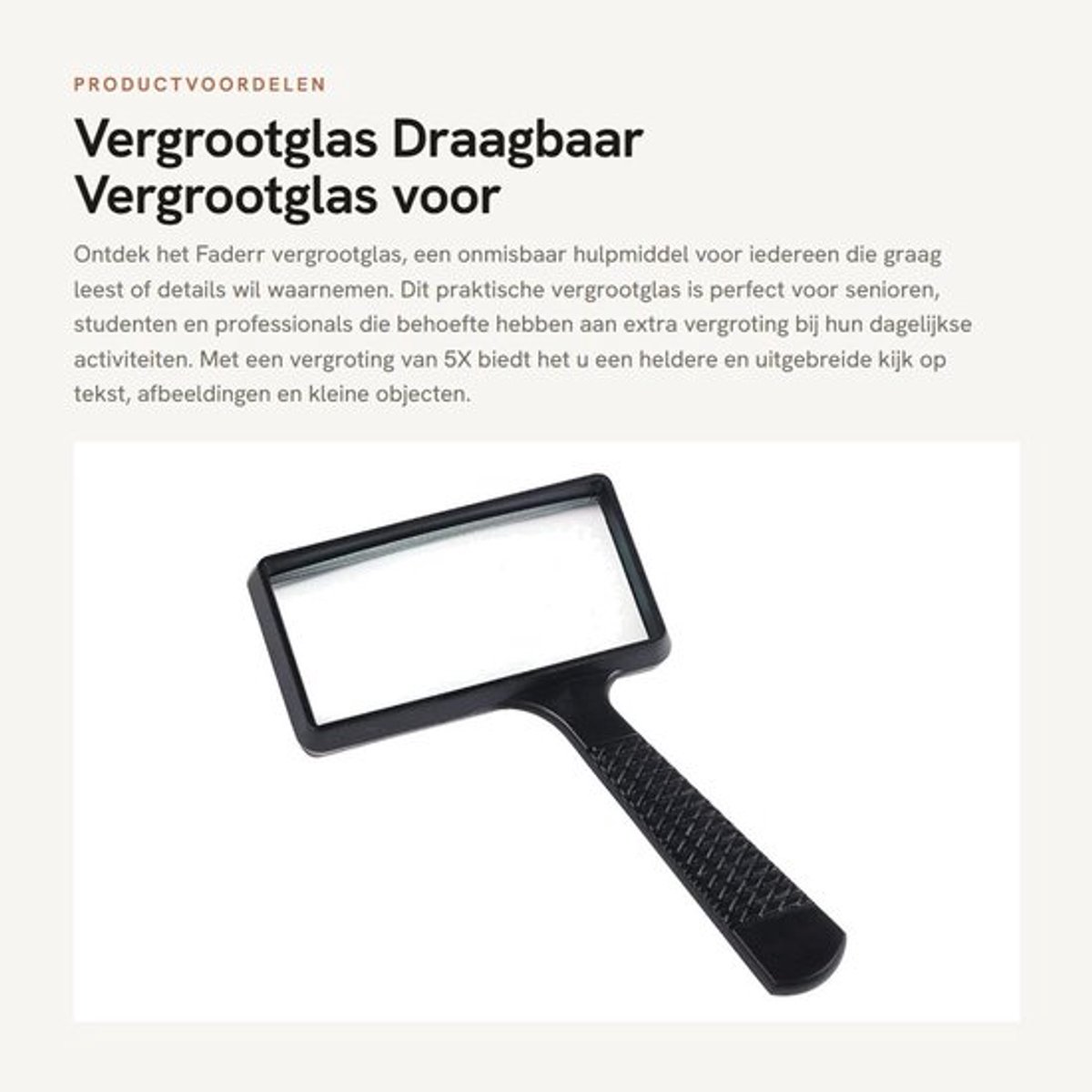 Vergrootglas 5X - Draagbaar - Glazen Lens - Lange Handgreep - Lichtgewicht - Voor Lezen/Sieraden Identificatie - Loep