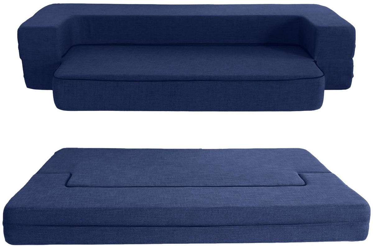 SnelShoppen - Uitklapbare Slaapbank met Traagschuim Kussen - Twin Size Futon Slaapstoel - Donkerblauw - Perfect voor Woonkamer, Appartement en Gastenk