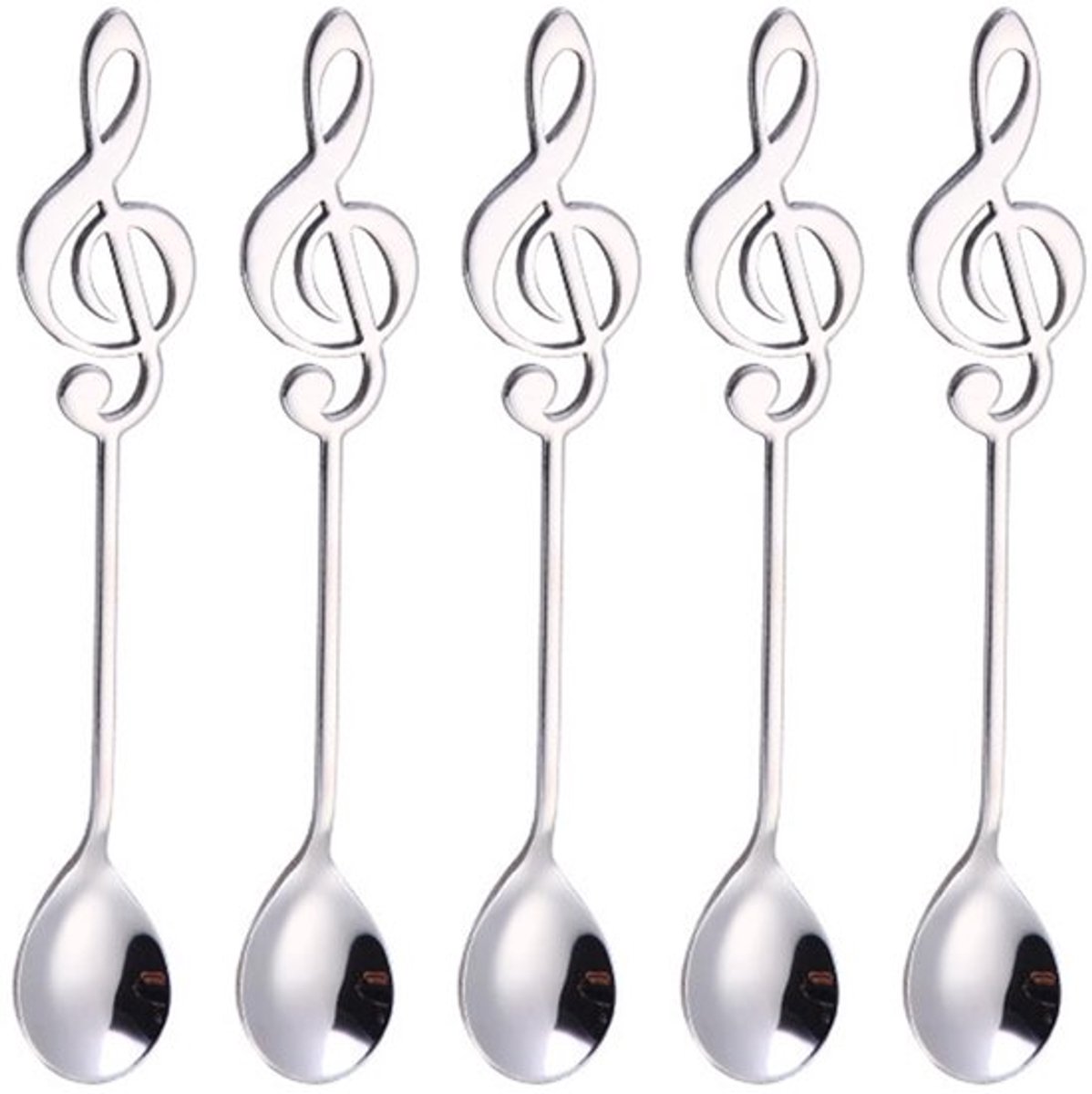 Koffielepel 5-delig - Muzieknot Design - Roestvrij Staal - Dessertdrank Roerlepel - Geschikt Voor Restaurant/Café - Afmetingen 15,5 x 2,8 cm - Lepelset