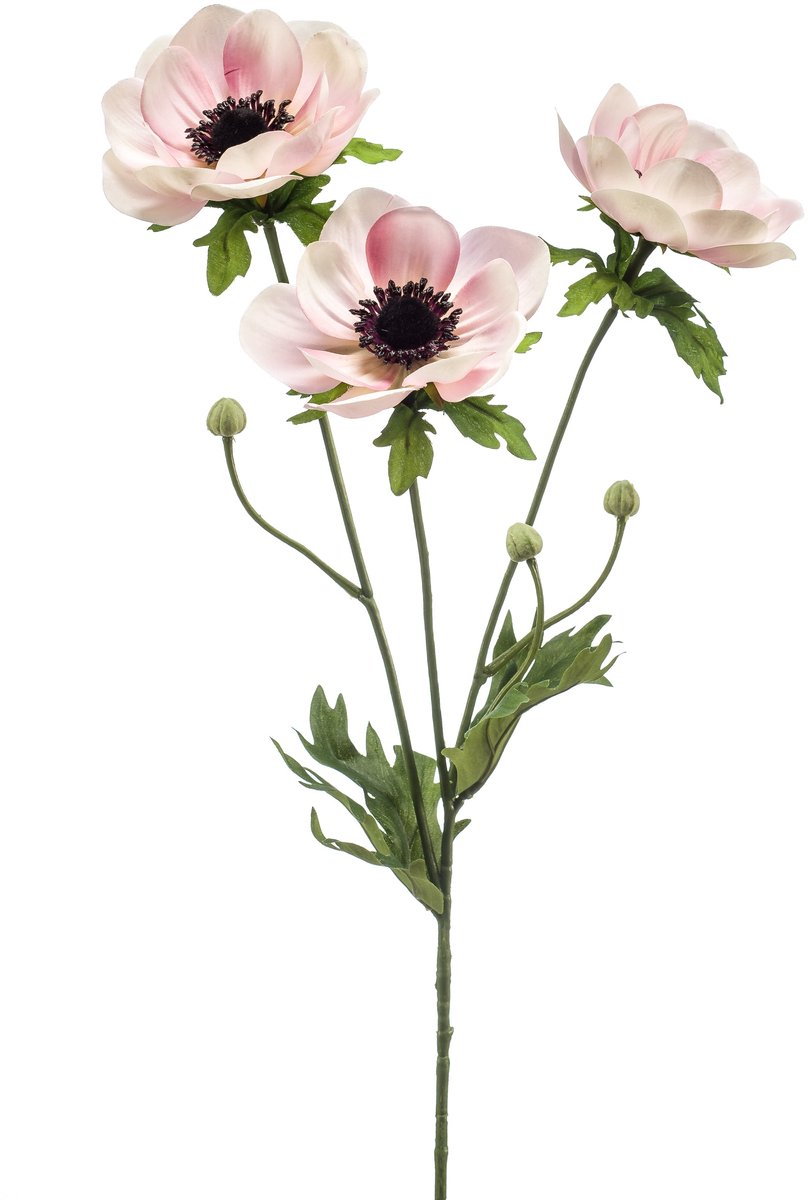 Emerald - Kunstbloem Anemoon 75cm roze/crème - Kunstplant voor binnen