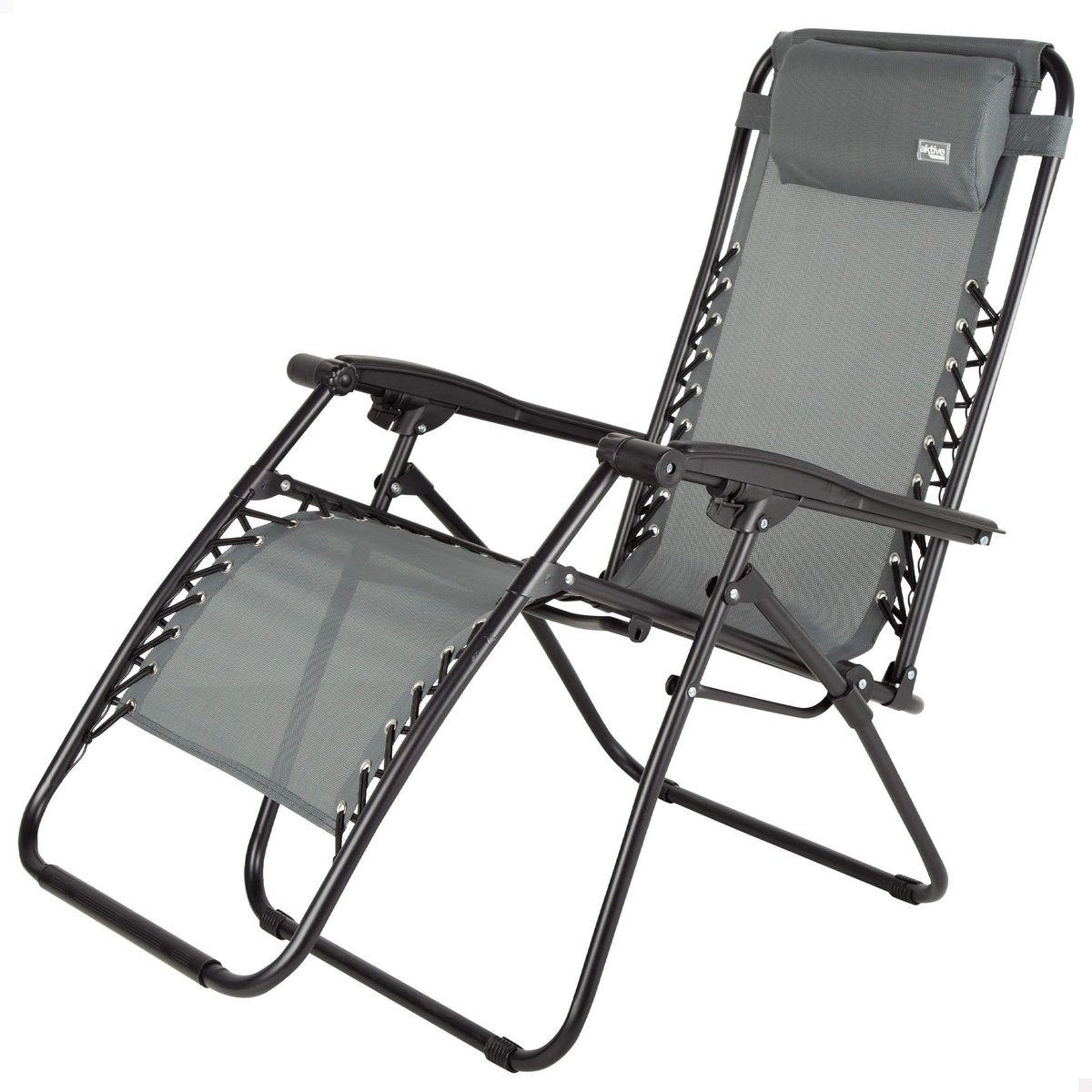 SnelShoppen - AKTIVE Gravity Zero Klapstoel Grijs - Comfortabele Tuinstoel met Kussen en Voetensteun - Robuust Staal en Textiel - Max. 110 kg - Opvouw