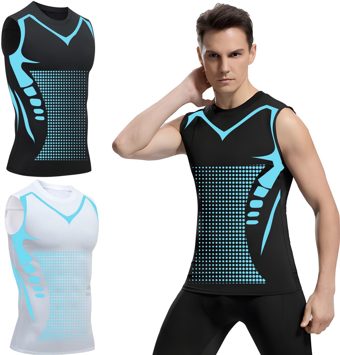 SnelShoppen - Ionic Shaping Vest heren, figuurvormende tanktop ademend ijszijde, slimfit, onzichtbaar onder overhemd, 2 stuks, zwart-wit, maat 4XL