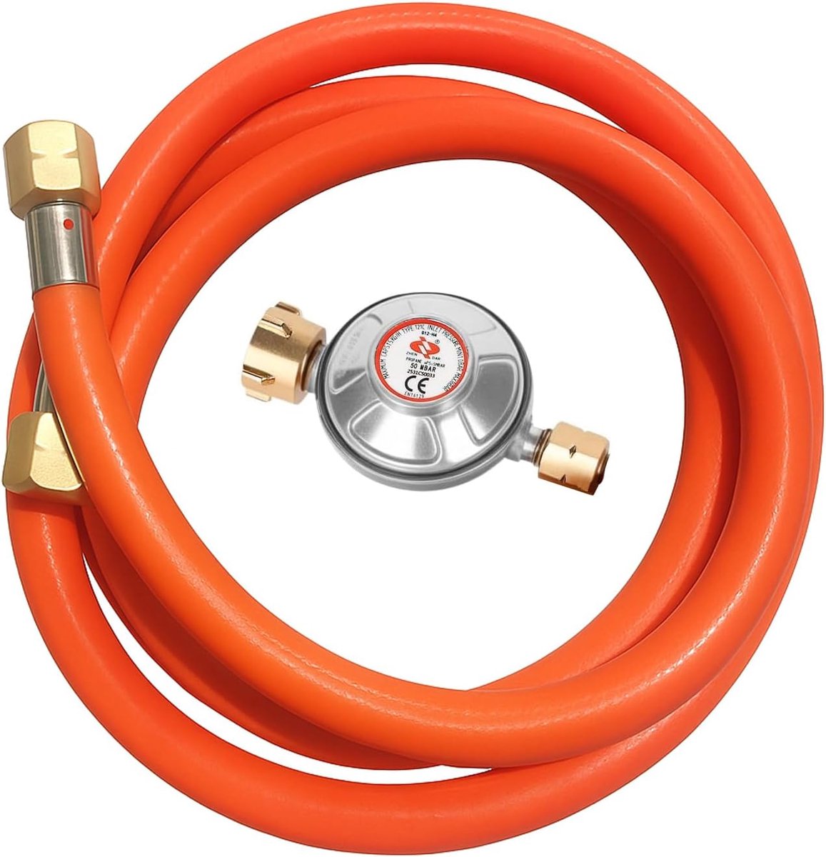 SnelShoppen - Gasdrukregelaar Set 50 mbar met 150 cm PVC Gas Hose - 1/4 Inch Linksgewind - 1.5kg/h - Veilig en Duurzaam voor Camping, Barbecue en Pick