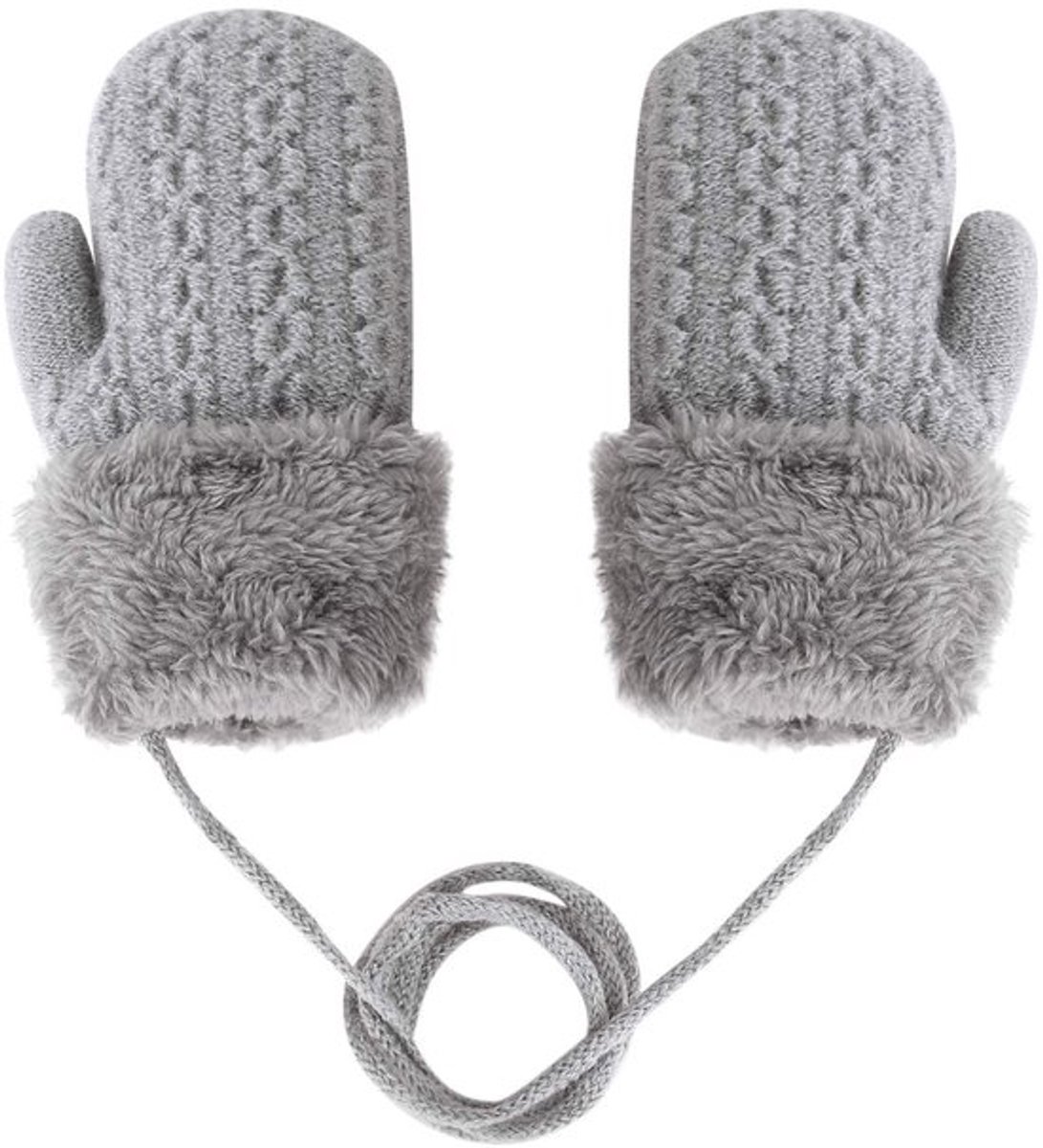 Schattige wanten voor baby's en peuters - Warme gebreide handschoenen - Grijs-effen - Winter wanten - Geschikt voor jongens en meisj