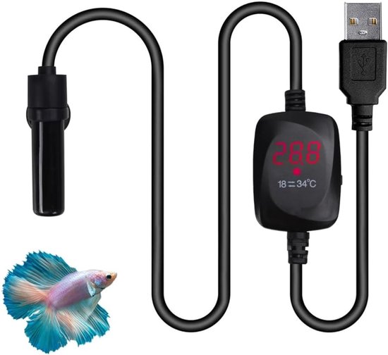 Mini Aquarium Heater 10 W - Onderwater Verwarmingselement met Oververhittingsbeveiliging voor Zoet en Zout Water, USB Aansluiting, Keramisch Design