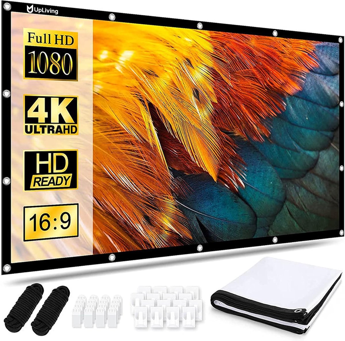 SnelShoppen - 120 inch Projectiescherm - 16:9 Mobiel Projectiescherm - Opvouwbaar - Antikreuk - Perfecte Beeldkwaliteit voor Feest, Camping en Thuisbi