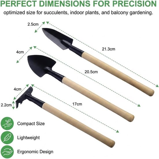 SnelShoppen - 6-delige Mini Tuinset, Tuingereedschap voor Planten, Transplanteren en Bonsai, Roestvrijstalen Tuin Tools met Houten Handvatten, Perfect van Snelshoppen — afbeelding 5