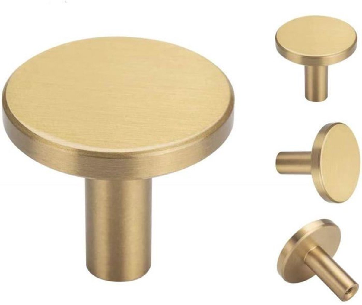 Een set van 4 ronde wandhaken, 32 x 30 mm, gemaakt van massief goudkleurig messing - Geschikt voor badkamer, keuken en kledingkast - duurzaam.