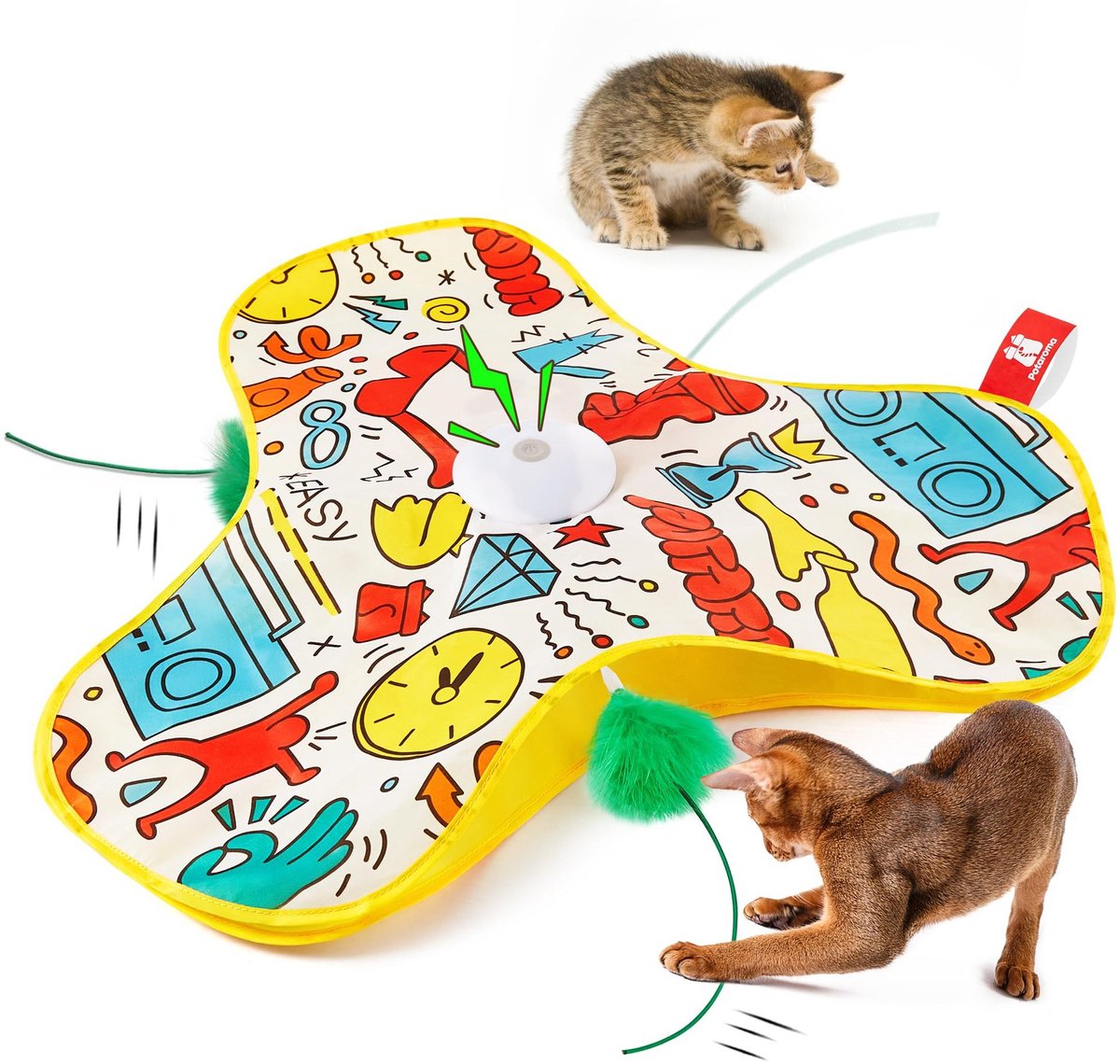 Speeljacht - Interactief Elektrisch Kattenspeelgoed - Aanraakactivering & Muisgeluid - Bewegende Verenstok - Schuilmuts - USB Oplaadbaar