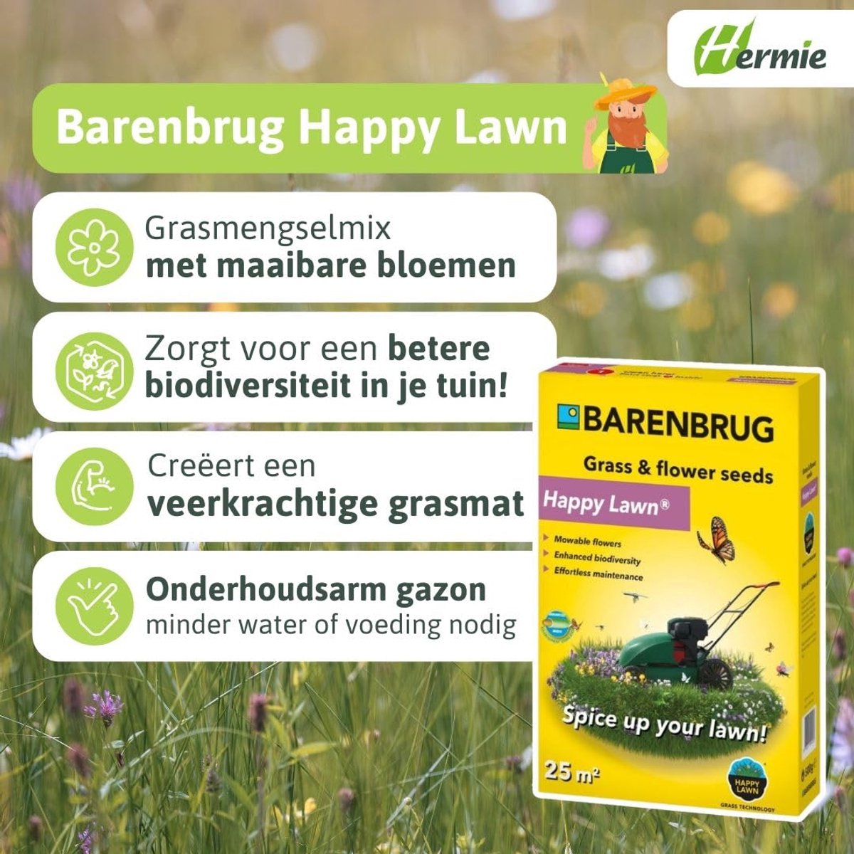 SnelShoppen - Gras- en Bloemenzaden 0,5 kg voor 25 m² - Happy Lawn - Mowbare Bloemen en Gras voor Tuin, Balkon en Feestjes