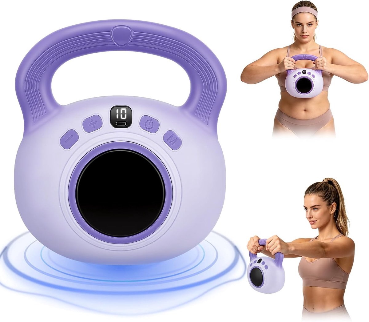SnelShoppen - Trillingskettlebell 1,4 kg met 35 intensiteitsniveaus, verstelbaar trainingsapparaat voor vrouwen, ergonomische handgreep, paars design,