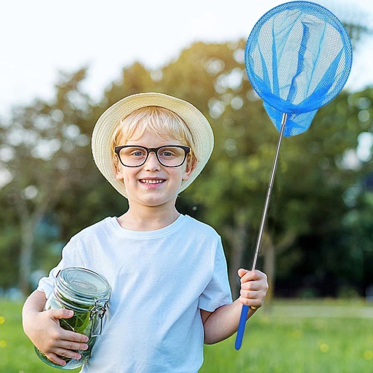 Telescopisch vlindernet voor kinderen met opvouwbare emmers voor insecten en vissen vangen, ideaal voor buitenactiviteiten, strand en tuinplezier