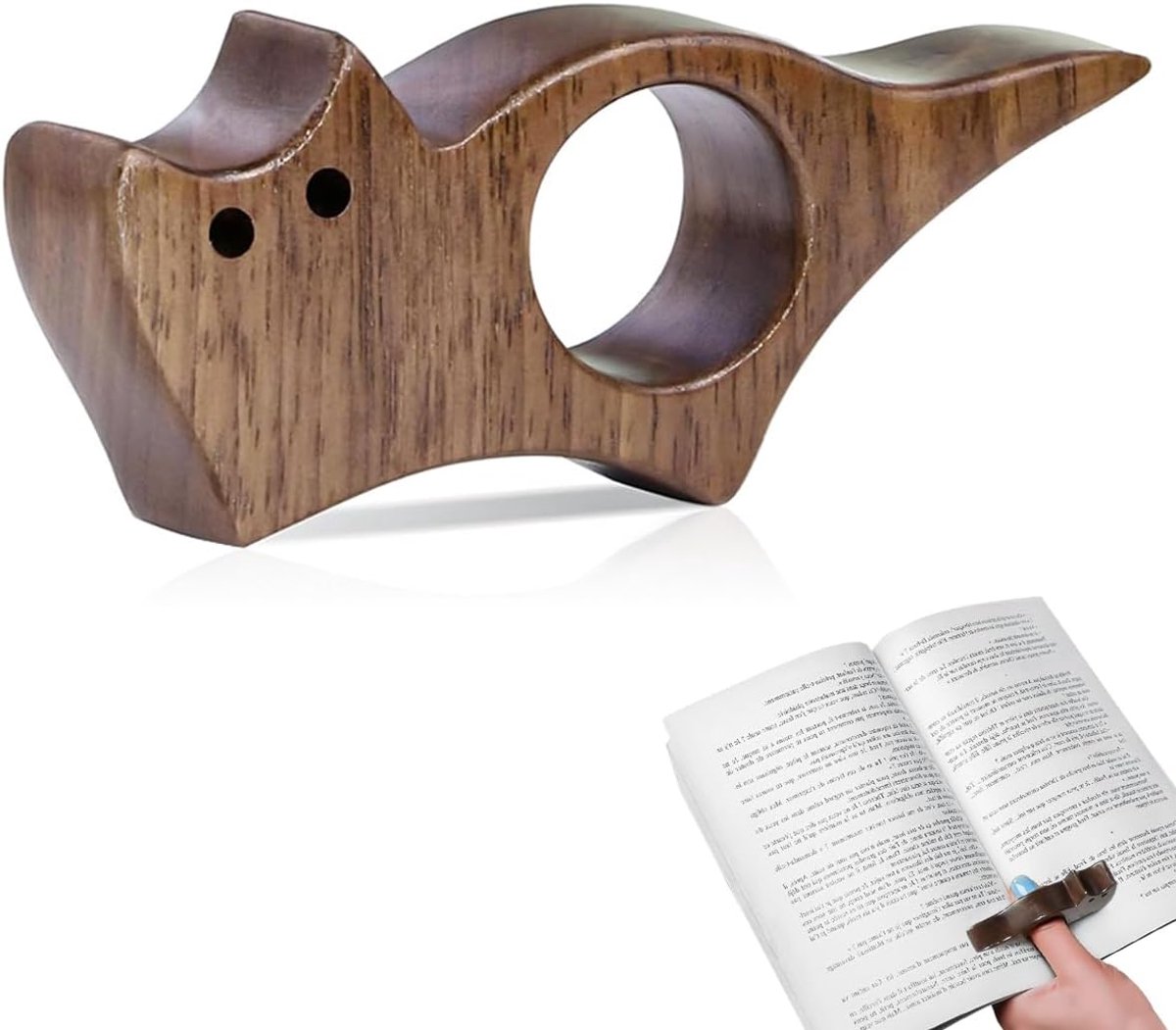 SnelShoppen - Walnut Houten Boekhouder, Kat Vorm, Ergonomische Handsfree Leesaccessoire, Boekclip voor Boekenliefhebbers, Perfect Cadeau