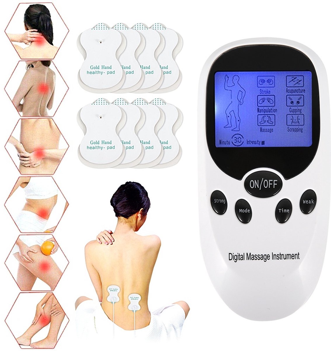 Elektrische stimulator / spierstimulator met pulsen | Oplaadbaar elektronisch apparaat met 8 pads voor verlichting van rug- en schouderpijn
