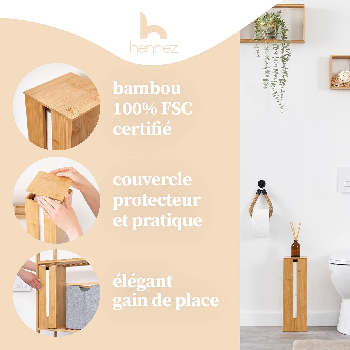 SnelShoppen - Vrijstaande Toiletrolhouder HENNEZ | Organisator voor WC-papier | Opslag voor 4 Rollen | Badkamer Organizer | Praktische Toiletrolhouder