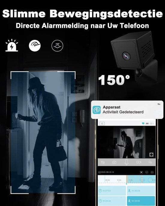 Verborgen Camera - Mini Spy Cam - Beveiliging Huis - 4K Ultra HD - 34x43x34 mm - Zwart — afbeelding 2