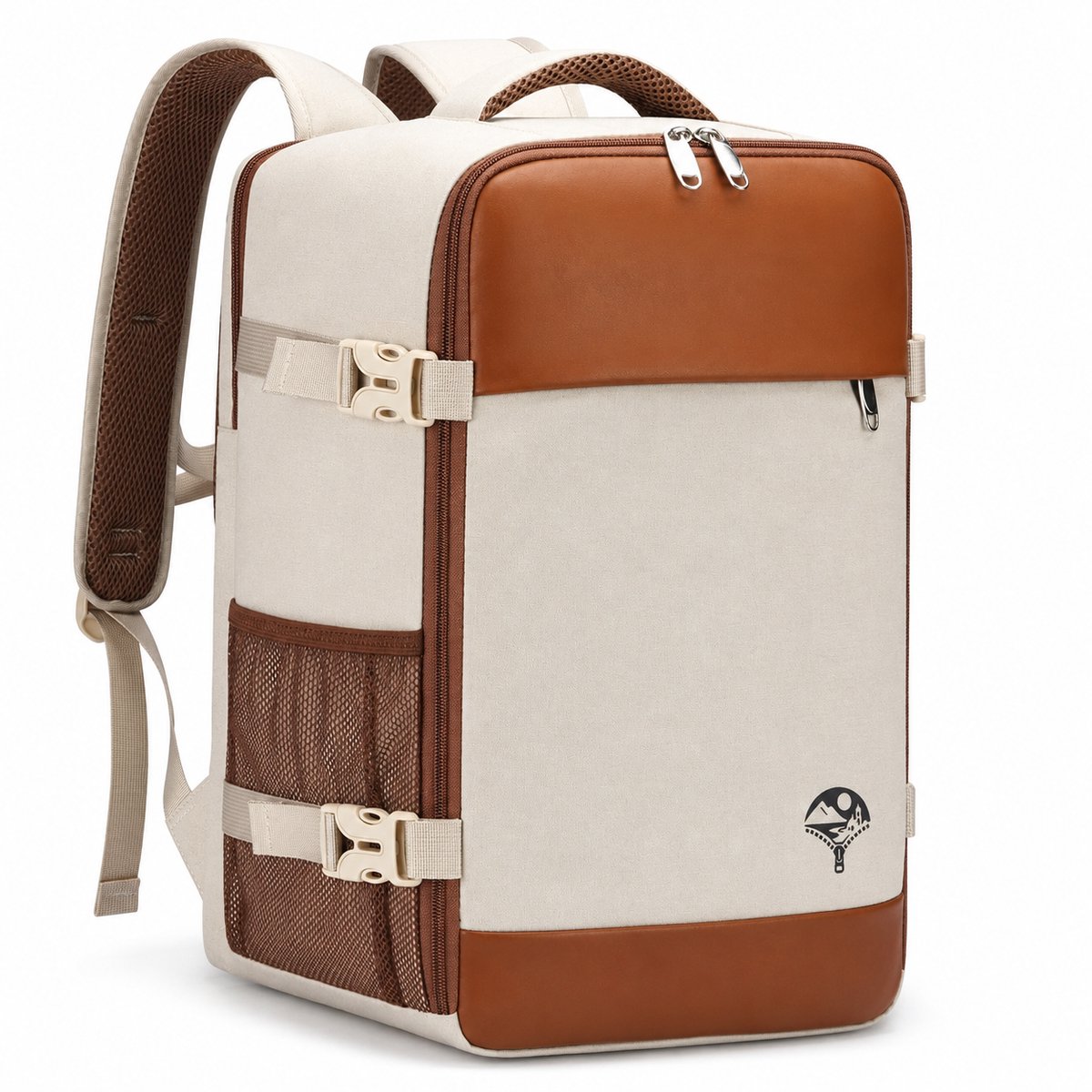 Reisgemak Handbagagerugzak & Schooltas - 40x20x25 cm - Wit-bruin