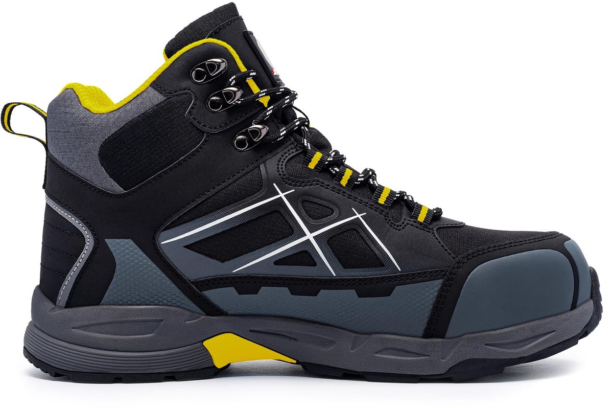 SnelShoppen - Veiligheidsschoenen Heren Hoge SRC Antislip Werkschoenen Stalen Teen Kap Antistatisch Lichtgewicht Comfort Veiligheidslaarzen 48EU Zwart