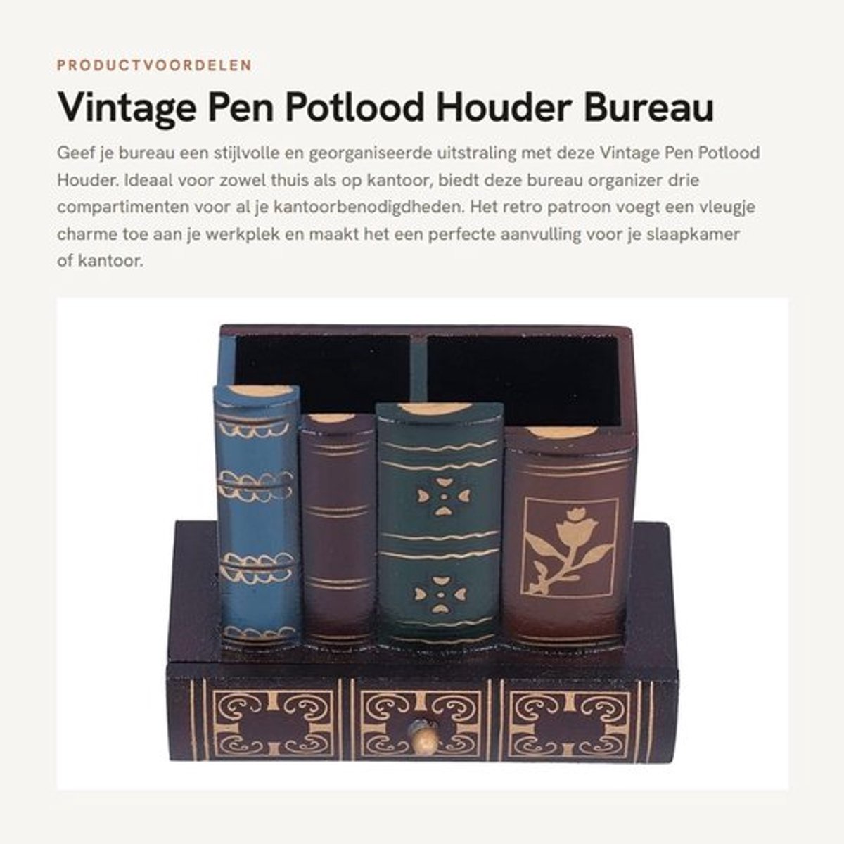 Pennenhouder Lichtgewicht - Bureau Organizer - Retro Patroon - Duurzaam - 3 Compartimenten - Kantoorbenodigdheden - Pennenbakje