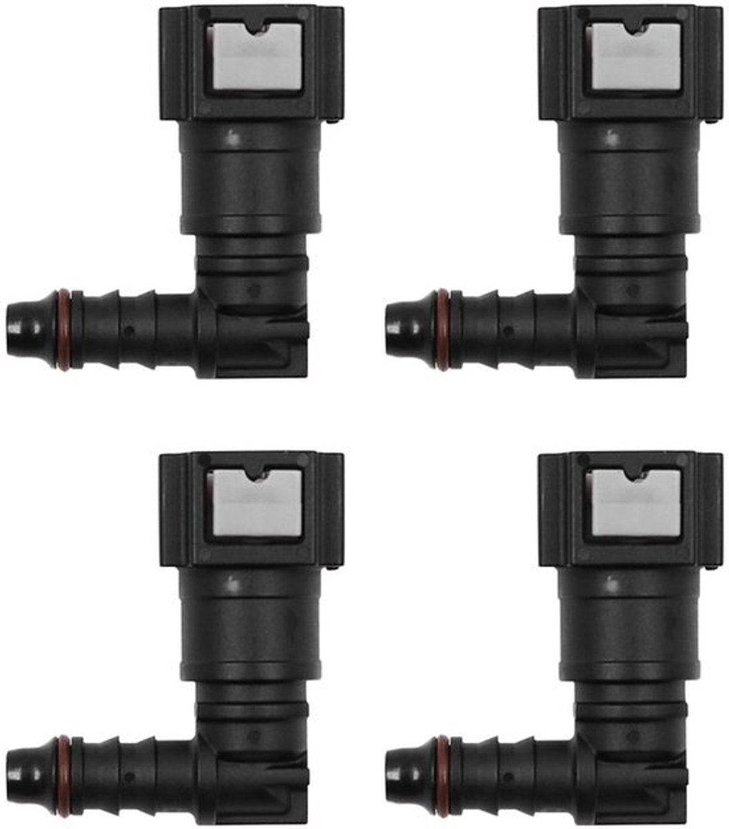 Brandstofleiding Connectors 90 Graden Hoek - 4 Stuks - Binnendiameter 7,89 mm - Slangdikte 6 mm - Kunststof - Zwart - Snelkoppeling