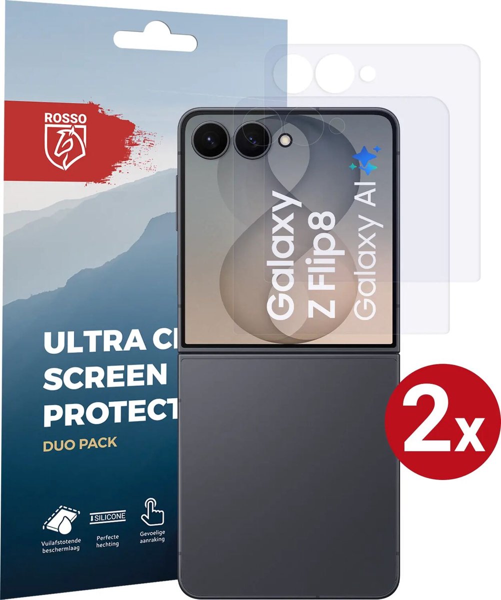 Rosso Screen Protector Geschikt voor Samsung Galaxy Z Flip 8 | Ultra Clear Duo Pack | TPU Folie | Case Friendly Beschermfolie | 2 Stuks