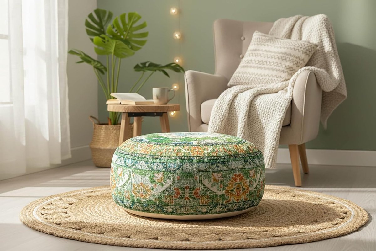 SnelShoppen - Mandala Boho Yoga Decoratieve Vloerkussenhoes 60x20cm - Rond Meditatie Tapijt Kussen - Handgemaakt Katoenen Pouf voor Woonkamer, Slaapka