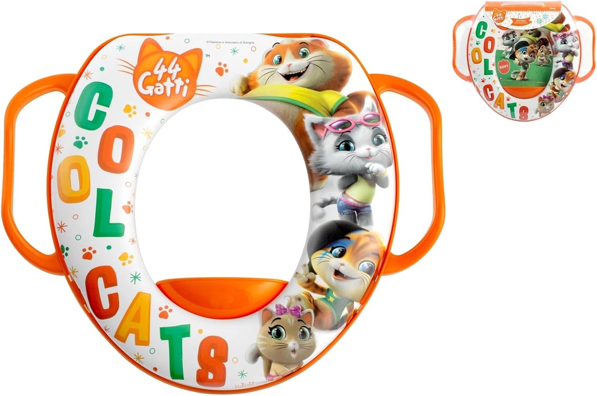 SnelShoppen - Toiletbril voor Kinderen met Handvatten - 44 Cats Decor - Zacht en Comfortabel - Ideaal voor Toilettraining - Geschikt voor Peuters en K
