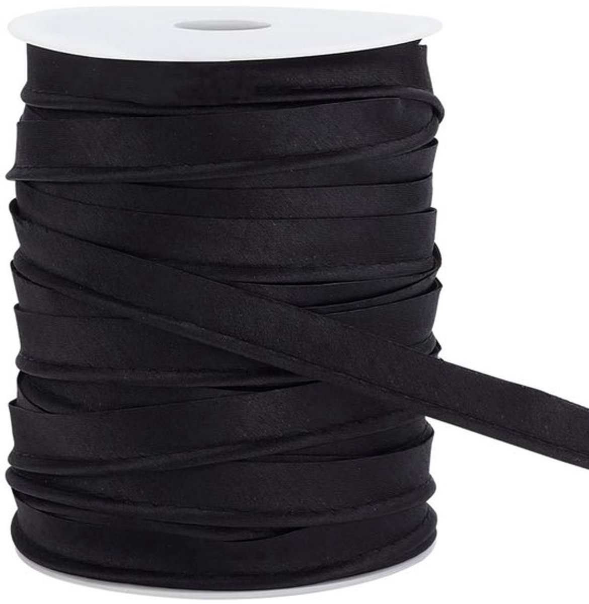 Biasband Zwart 50 m - Buisbekleding - Vouwkoord - Decoratieband - Polyester - 12 mm Breed