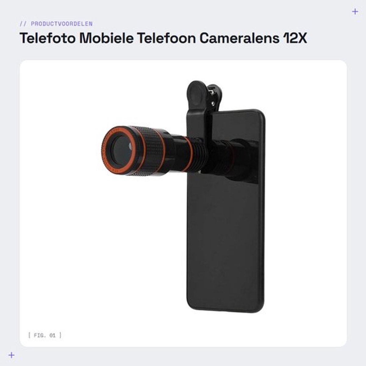 Telefooncameralens 12X Vergroting - Telelens voor Smartphone - Clip Op Beugel - Lichtgewicht - Draagbaar - Hoge Penetratie