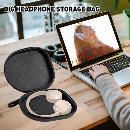 over het oor, universele beschermhoes voor oordopjes, reistas, draagbare hoofdtelefoontas voor oor/over-ear headset, 21 x 18 x 6 cm, zwart — afbeelding 4