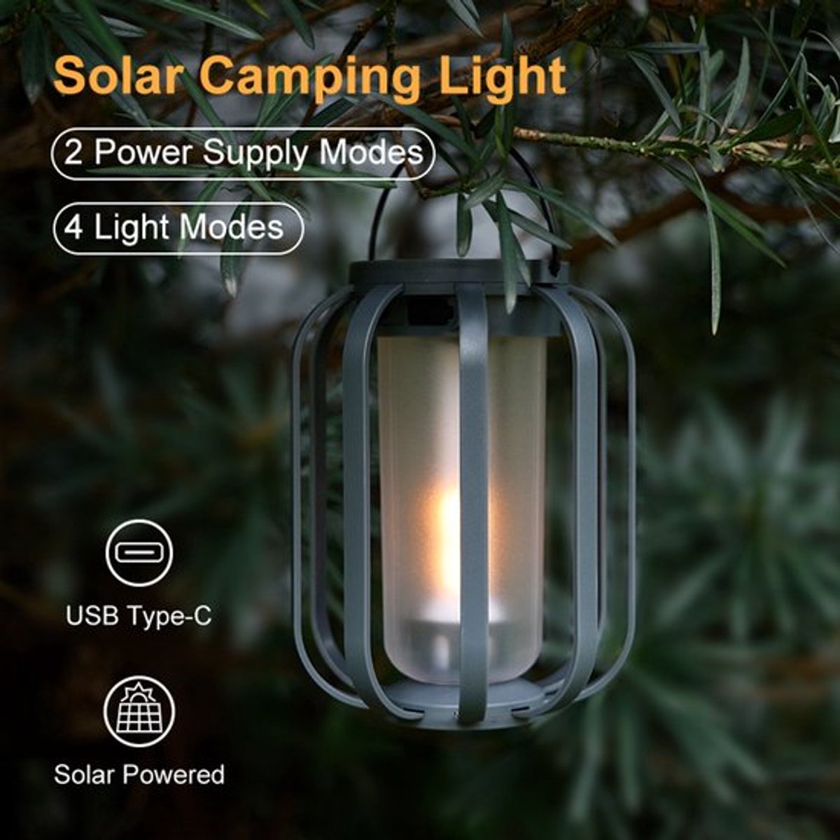 Zonne-energiescampinglamp, buitendecoratie, hanglamp, sfeerlicht op driepoot, waterdichte 
