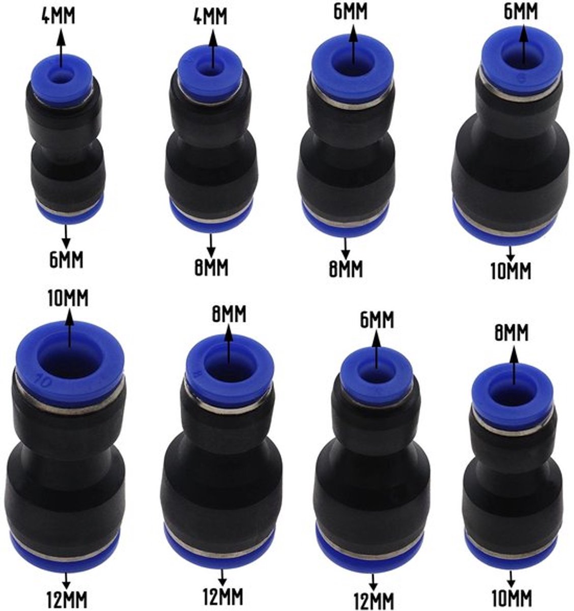 Pneumatische Drukknoppen - 24 Stuks Adapter - Kunststof - Blauw - Voor Lucht- en Waterleidingen - Snelontgrendeling