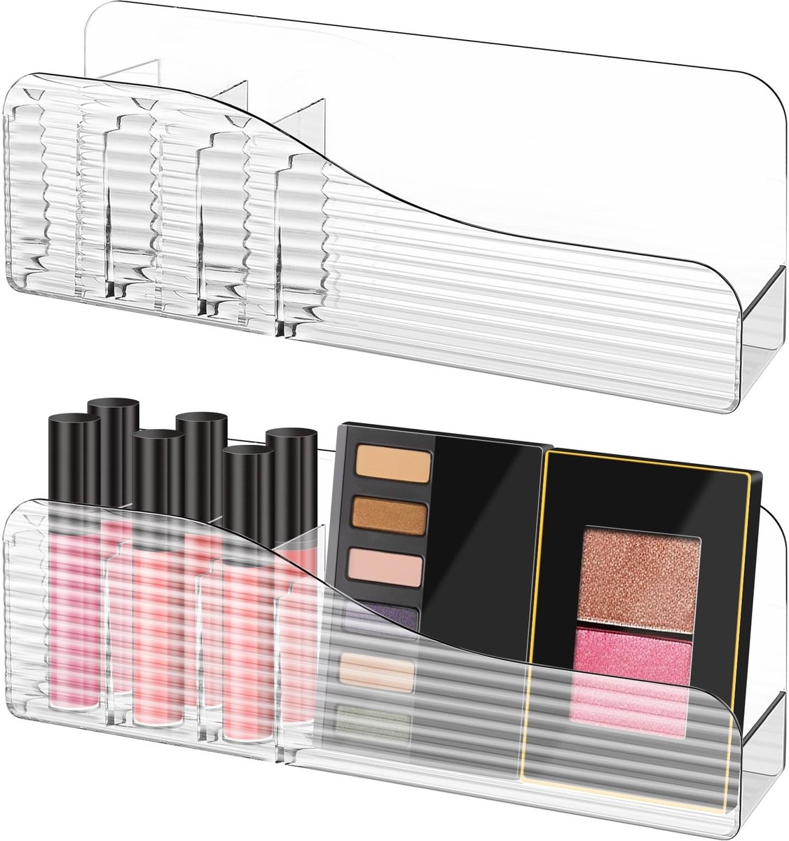Dailygoods - Wandmontage Opbergdoos - Make-up Organizer - 4 Compartimenten - Plastic - Lippenstift Houder - Badkamer en Slaapkamer - 2 Stuks
