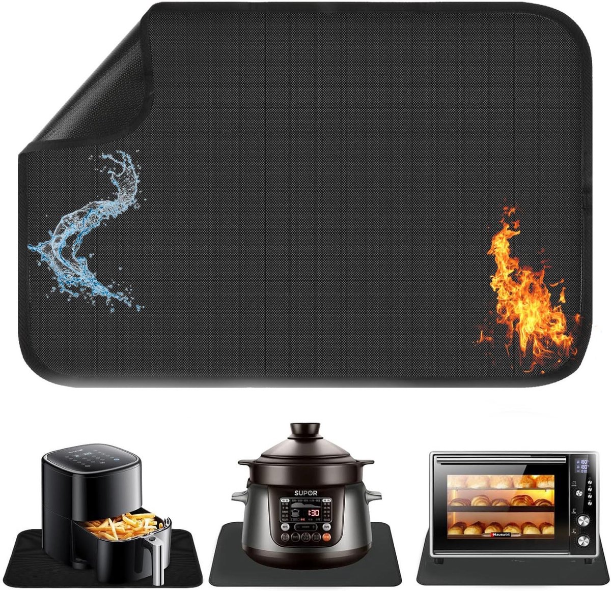 Dailygoods- Vuurvaste Mat 60 x 40 cm - Hittebestendig - Antislip - Waterdicht - Siliconen - Gecoat Glasvezelweefsel - Onderzetter