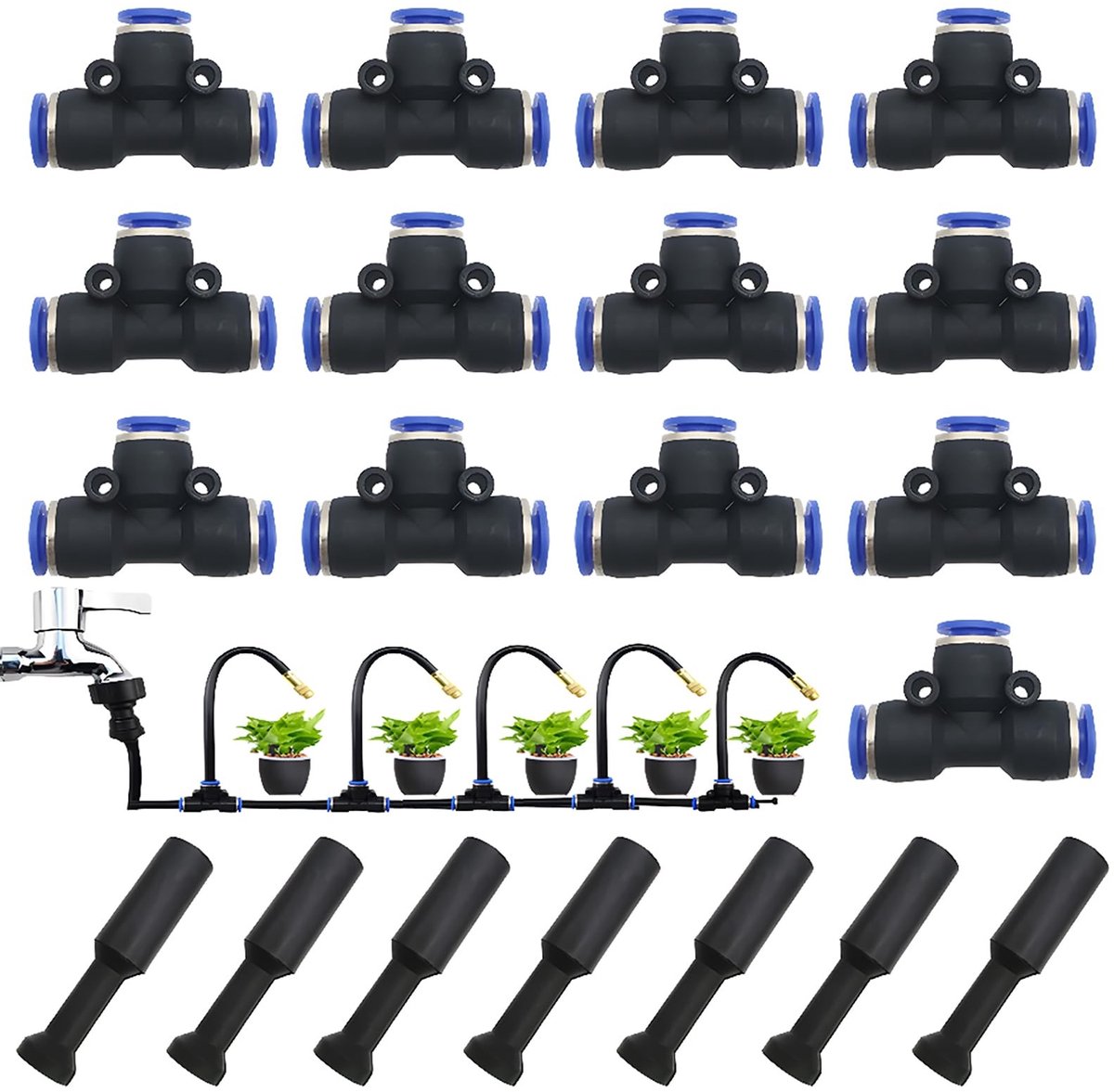 Dailygoods- Insteekconnectorset 20 Stuks - Pneumatische Accessoires - T Type Snelkoppelingen - Insteekchokepluggen - Geschikt voor Pneumatisch Gereedschap - Connector-ID 8 mm