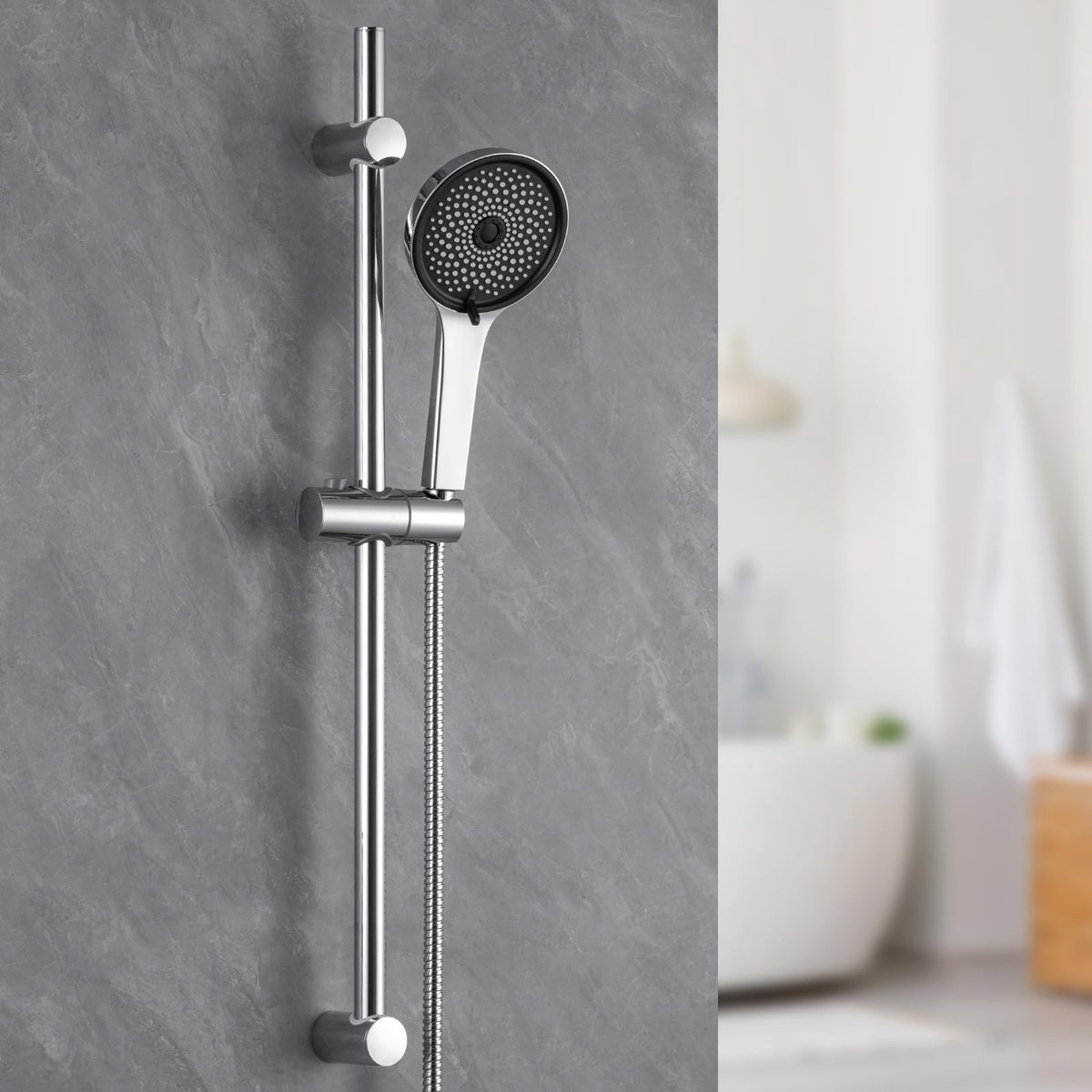 Dailygoods- Douchestang 700mm Roestvrij Staal - Doucheset Compleet - Handdouche 120mm - 5 Straalsoorten - Uitschuifbare Slang 1500mm - Hoogglanzend Chroomdesign