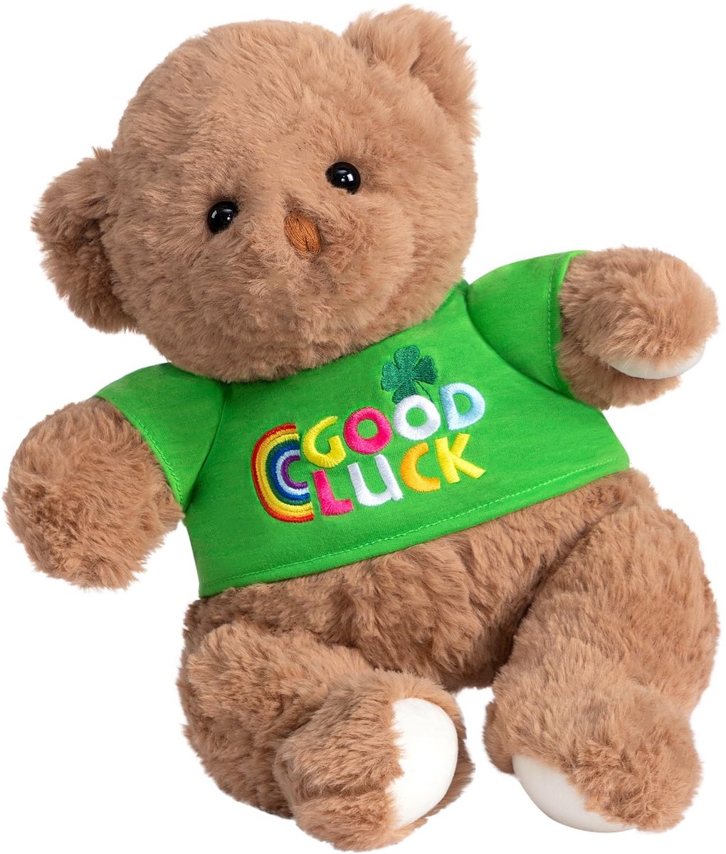 Dailygoods- Teddybeer met "Good Luck" T-shirt - Zacht Pluche Dier - Knuffelbeer - Cadeau voor Verjaardag - Veiligheidsnormen EU - Hoogwaardige Materialen - Knuffeldier
