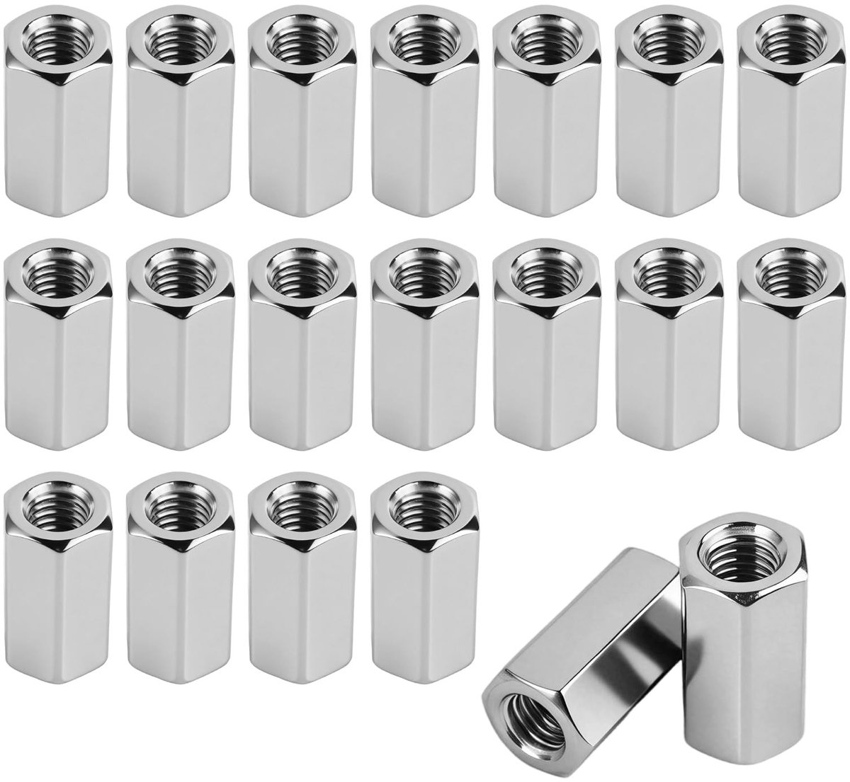 Dailygoods - 20 Stuks Verbindingsmoeren M8 - Lange Staaf Moer Zeshoekige, Koolstofstaal