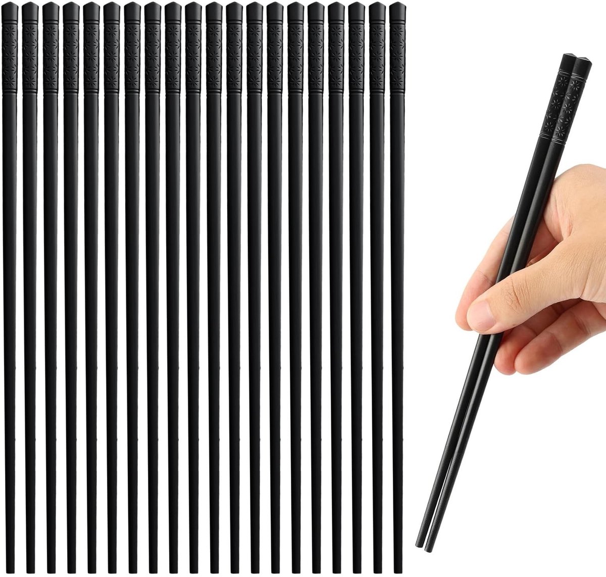 Dailygoods - 10 Paar Eetstokjes Set van Glasvezel - Vaatwasmachinebestendig, Zwart