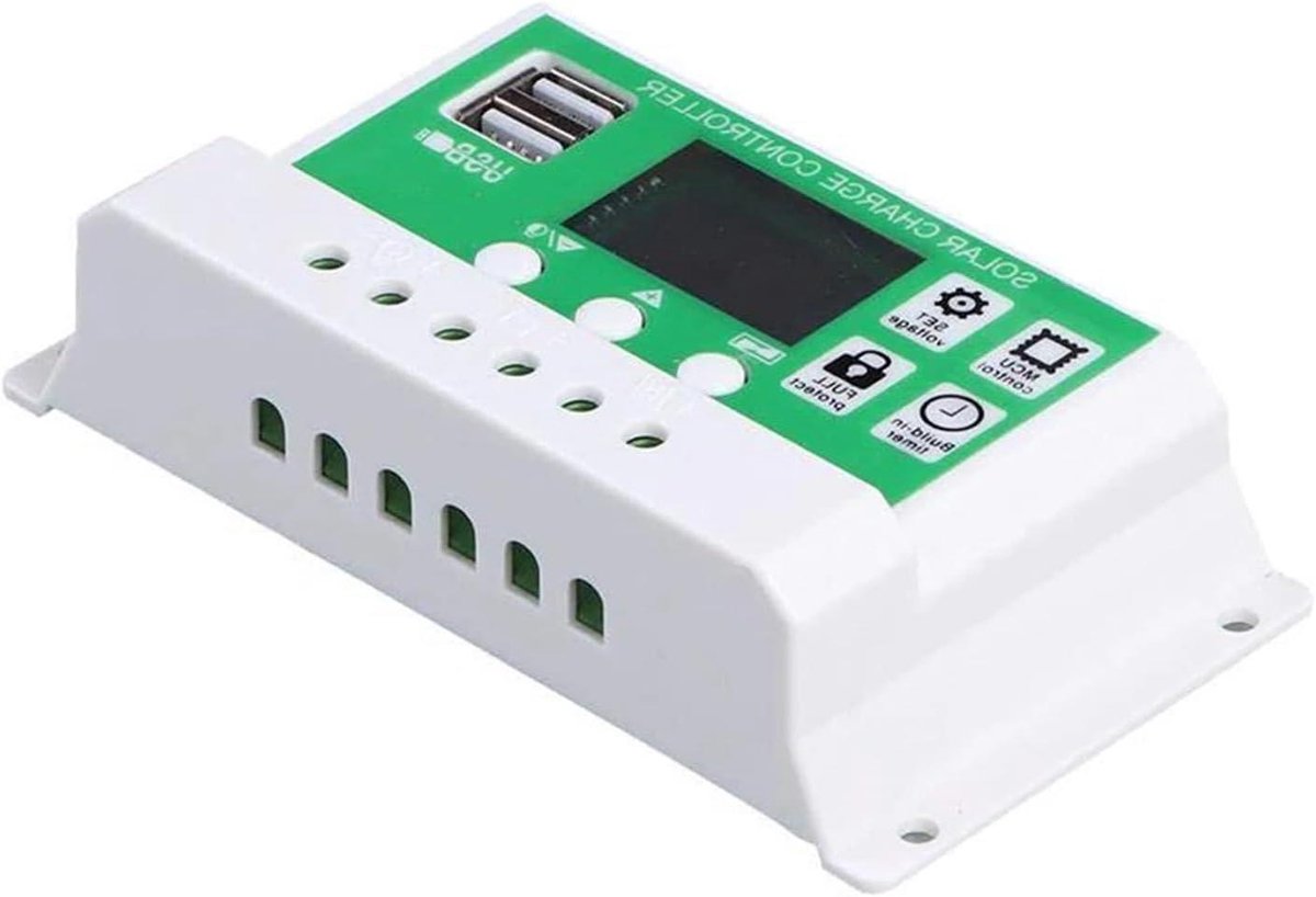 Zonnelaadregelaar - Zonnecontroller - Accu Laden - LCD Scherm Instelbaar - 30A 12V 24V - Zwart