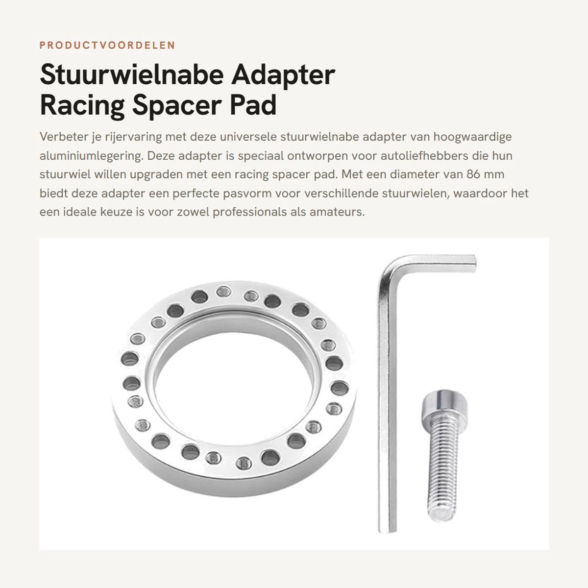 Dailygoods - Stuurwielnabe Adapter - Racing Spacer Pad - Zilver - Stuurwielafstandshouder - Geschikt voor Universieel - 86mm