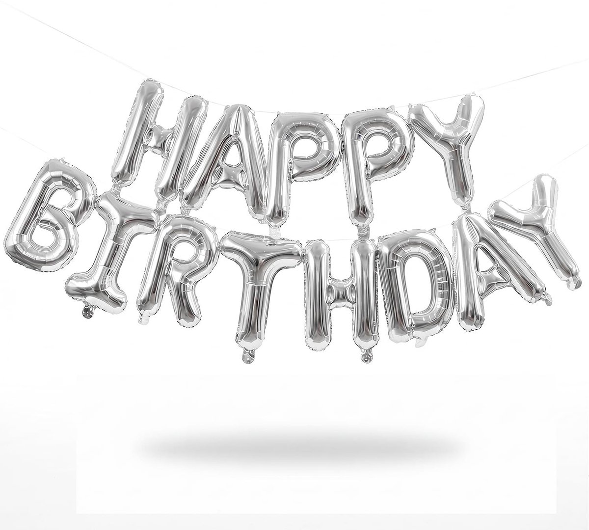 Dailygoods- Ballonbanner 16 Inch - Folieballonnen - Feestdecoratie - Zilver - Verjaardag - Compleet met rietje en lint