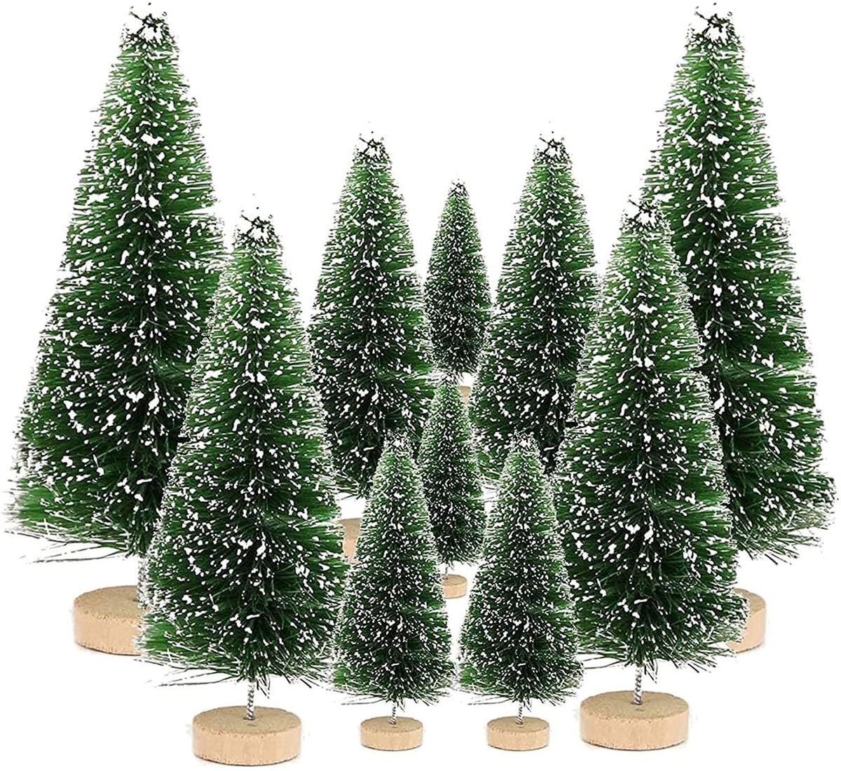 Dailygoods- Kerstboom Mini - 10 Stuks - Kunstkerstboom - Kerstdecoratie - Herbruikbaar - Verschillende Maten - Matte Afwerking - Miniatuur Kerstboom